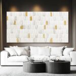 YETHEN WAL White and Gold Textured Wall Art 29x58, Hand-Painted Neutral Abstract... - Image 3