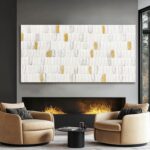 YETHEN WAL White and Gold Textured Wall Art 29x58, Hand-Painted Neutral Abstract... - Image 4