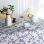 LOVOUS Linen Floral Rectangle Tablecloth 60 x 120 Inch – Washable Vintage Blue T... - Image 4
