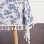 LOVOUS Linen Floral Rectangle Tablecloth 60 x 120 Inch – Washable Vintage Blue T... - Image 5