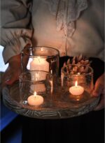 Glass Candle Holder Set 3 Clear Seeded Bubbles Modern Farmhouse Centerpieces Cof... - Image 3