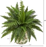 Nearly Natural 15in. Boston Fern Artificial Plant with Tuscan Ceramic Green Scro... - Image 3