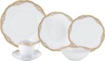 Lorren Home Trends Catherine 24 Piece Porcelain Dinnerware Set, Gold - Image 3