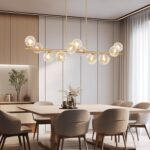 Linear Chandeliers for Dining Room 51" Gold Linear Pendant Light with Clear Swir... - Image 3