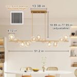 Linear Chandeliers for Dining Room 51" Gold Linear Pendant Light with Clear Swir... - Image 6