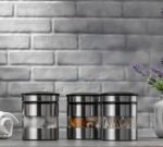 Le'raze Quality Stainless Steel Canister Set of 3 for Kitchen Counter with Glass... - Image 3