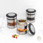 Le'raze Quality Stainless Steel Canister Set of 3 for Kitchen Counter with Glass... - Image 4
