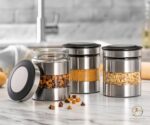 Le'raze Quality Stainless Steel Canister Set of 3 for Kitchen Counter with Glass... - Image 5