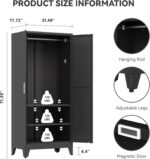 Baborokic Metal Armoire Wardrobe Closet with Hanging Rod,71H Metal Cabinet with ... - Image 3