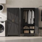 Baborokic Metal Armoire Wardrobe Closet with Hanging Rod,71H Metal Cabinet with ... - Image 4