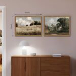 Framed Vintage Landscape Wall Art Set of 2, Rustic Farmhouse Field Canvas Wall D... - Image 5