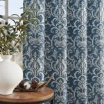 jinchan Room Darkening Curtains for Bedroom Blue Damask Patterned Curtains 96 In... - Image 4