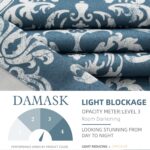 jinchan Room Darkening Curtains for Bedroom Blue Damask Patterned Curtains 96 In... - Image 6