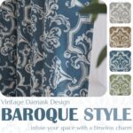 jinchan Room Darkening Curtains for Bedroom Blue Damask Patterned Curtains 96 In... - Image 7