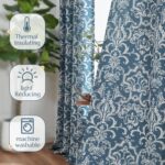 jinchan Room Darkening Curtains for Bedroom Blue Damask Patterned Curtains 96 In... - Image 8
