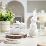 AOMOONOA Easter Bunny Figurines Set of 2, White Rabbit Decor with Rustic Stone T... - Image 4