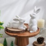 AOMOONOA Easter Bunny Figurines Set of 2, White Rabbit Decor with Rustic Stone T... - Image 7