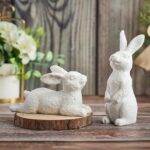 AOMOONOA Easter Bunny Figurines Set of 2, White Rabbit Decor with Rustic Stone T... - Image 8