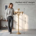 Gold Vintage Floor Candelabra - 40.2″ Tall Vintage Antique Candle Holder with Gl... - Image 3
