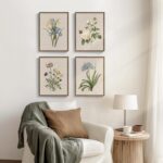 Framed Vintage Botanical Wall Art, 4 Piece Rustic Floral Painting Canvas Prints ... - Image 3
