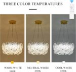Modern Gold Glass LED Chandelier 20" Elegant Lotus Leaf Dimmable Ceiling Chandel... - Image 8
