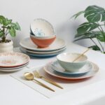 Sango 12-Piece Speckled Stoneware Dinnerware Set for 4- Glossy Plates and Bowls ... - Image 5
