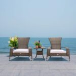 SAFAVIEH Outdoor - Edna 3-Piece Lounge Set - Grey Brown & White - Steel Frame & ... - Image 7