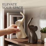Elephant Statue Set of 2 Ceramic Elephant Figurines, Ivory White & Brown, 8.27 I... - Image 3