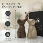 Elephant Statue Set of 2 Ceramic Elephant Figurines, Ivory White & Brown, 8.27 I... - Image 4