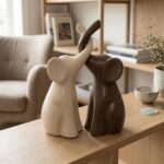Elephant Statue Set of 2 Ceramic Elephant Figurines, Ivory White & Brown, 8.27 I... - Image 7