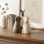 Elephant Statue Set of 2 Ceramic Elephant Figurines, Ivory White & Brown, 8.27 I... - Image 8