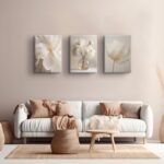 DIACEES 3 Pcs White Peony Wall Art Beige Floral Wall Decor Neutral Modern Aesthe... - Image 3