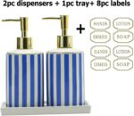 Coastal Blue & White Ceramic Soap Dispenser Set with Gold Pump – 3-Piece Bathroo... - Image 3