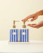 Coastal Blue & White Ceramic Soap Dispenser Set with Gold Pump – 3-Piece Bathroo... - Image 5