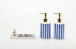 Coastal Blue & White Ceramic Soap Dispenser Set with Gold Pump – 3-Piece Bathroo... - Image 6