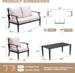 4-Piece Patio Furniture Set, Wider Outdoor Metal Seating Sofa with High Back & L... - Image 3