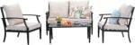 4-Piece Patio Furniture Set, Wider Outdoor Metal Seating Sofa with High Back & L... - Image 8