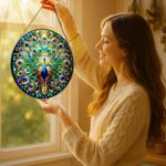 Stained Glass Window Hanging, LAOWEIKI 8'' Peacock Suncatcher, Stained Glass Orn... - Image 3