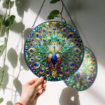 Stained Glass Window Hanging, LAOWEIKI 8'' Peacock Suncatcher, Stained Glass Orn... - Image 4
