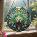 Stained Glass Window Hanging, LAOWEIKI 8'' Peacock Suncatcher, Stained Glass Orn... - Image 6