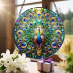 Stained Glass Window Hanging, LAOWEIKI 8'' Peacock Suncatcher, Stained Glass Orn... - Image 7