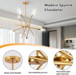 Modern 6-Lights Gold Sputnik Chandelier Dimmable Adjustable Height Contemporary ... - Image 7