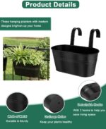 Metal Railing Planters for Outdoor Plants - 3 Pcs Balcony Hanging Flower Pots wi... - Image 4