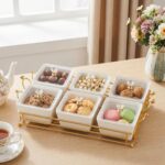 YA JU Ceramic Bowls and with Lid Gold Basket Trays, 6 Removable Small Bowls Cond... - Image 7