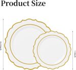 120PCS White Plastic Plates, Disposable Party Plates with Gold Rim, Heavy Duty 6... - Image 3