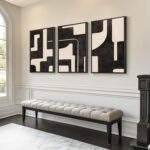 Large Framed Neutral Abstract Wall Art for Living Room, 3 Piece Black Beige Canv... - Image 3