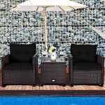 Tangkula 3 Pieces Patio Furniture Set, PE Rattan Wicker 3 Pcs Outdoor Sofa Set w... - Image 3