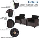 Tangkula 3 Pieces Patio Furniture Set, PE Rattan Wicker 3 Pcs Outdoor Sofa Set w... - Image 8