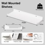 White Floating Shelves for Wall Decor, Wall Mounted Wood Storage Shelf for Bedro... - Image 3