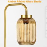 Mid Century Modern Gold Floor Lamp with Amber Glass Shade, Foot Switch,Vintage S... - Image 3